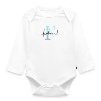 E| Monogramm | Name | Ferdinand | Watercolor - Baby Bio-Langarm-Body - Weiß - Vorne