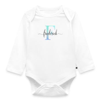 E| Monogramm | Name | Frederick | Watercolor - Baby Bio-Langarm-Body - Weiß - Vorne