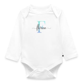 E| Monogramm | Name | Florian | Watercolor - Baby Bio-Langarm-Body - Weiß - Vorne