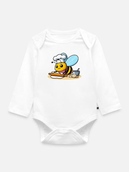 Backende Biene - Baby Bio-Langarm-Body - Weiß