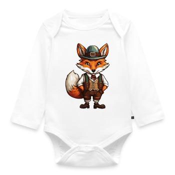Lederhosen / Animal / Traditional costume / Tradition / Fox - Organic Longsleeve Baby Bodysuit - white - Front
