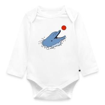 Delfin mit Ball - Baby Bio-Langarm-Body - Weiß - Vorne