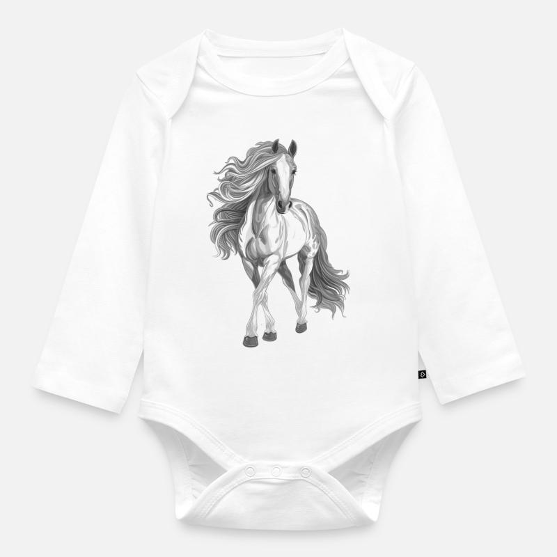 Pferd - Baby Bio-Langarm-Body - Weiß