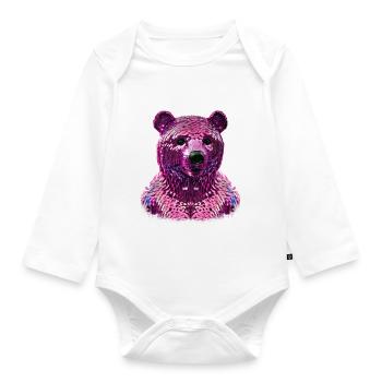 Bear,Sequins,Pink Bear,Shiny - Organic Longsleeve Baby Bodysuit - white - Front