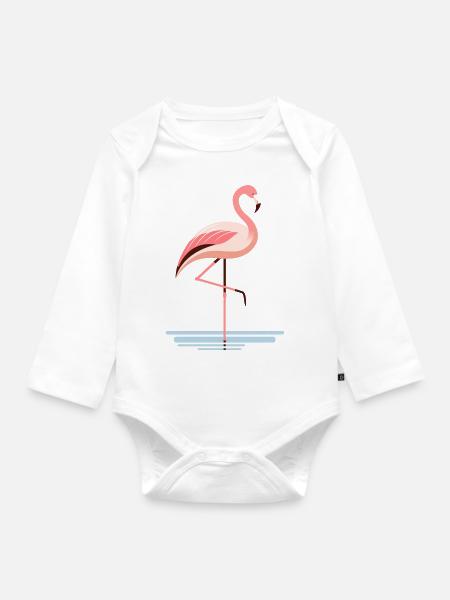 Flamingo im Wasser - Baby Bio-Langarm-Body - Weiß