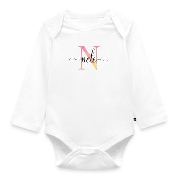 N | Monogramm | Name | Nele |Watercolor - Baby Bio-Langarm-Body - Weiß - Vorne