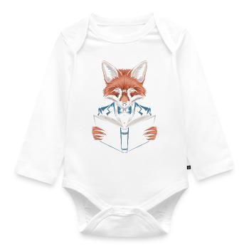 Renard en costume qui lit un livre - Body Bébé bio manches longues - blanc - Devant
