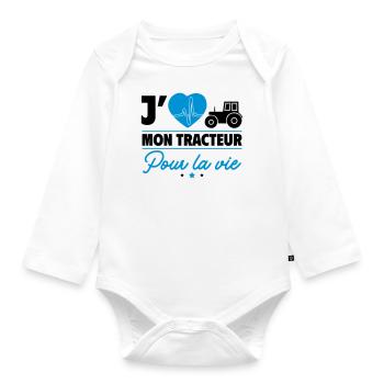 J'aime mon tracteur pour la vie - Body Bébé bio manches longues - blanc - Devant