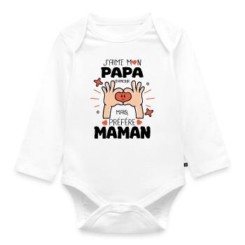j'aime mon papa préfére maman naissance bébé - Body Bébé bio manches longues - blanc - Devant
