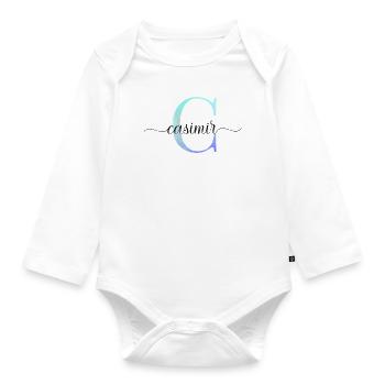 C| Monogramme | Nom | Casimir| Aquarelle - Body Bébé bio manches longues - blanc - Devant