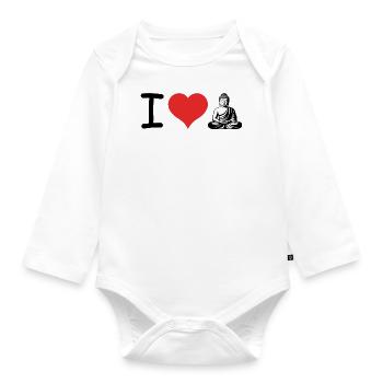 I love Buddha Heartbeat Pulse - Religion Design - Organic Longsleeve Baby Bodysuit - white - Front