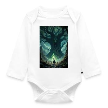 Fantasy tree image. - Organic Longsleeve Baby Bodysuit - white - Front