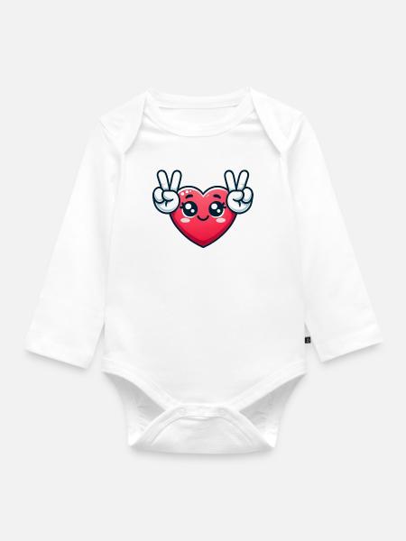Herz mit Paece - Baby Bio-Langarm-Body - Weiß