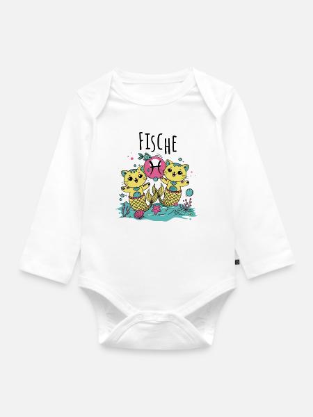 Sternzeichen - Katzen - Fische - Baby Bio-Langarm-Body - Weiß