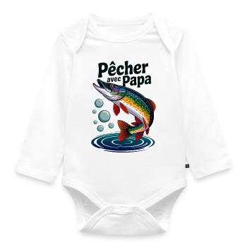 Pêcher avec papa, c'est le top. Brochet bondissant - Body Bébé bio manches longues - blanc - Devant