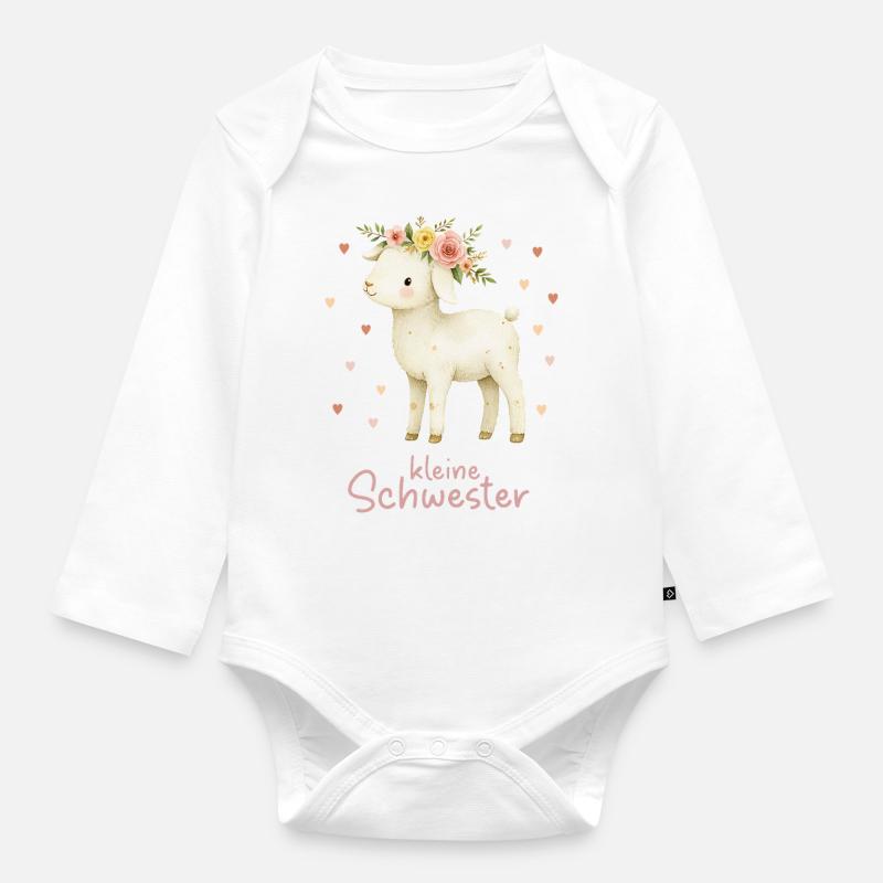 kleine Schwester Laemmchen - Baby Bio-Langarm-Body - Weiß