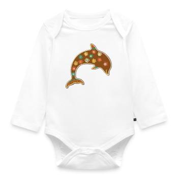 Niedlicher Lebkuchen Delphin Weihnachten Xmas Deko - Baby Bio-Langarm-Body - Weiß - Vorne