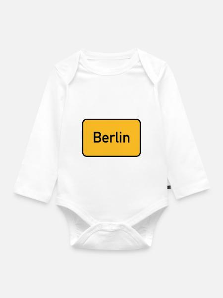 Berlin Straßenschild - Baby Bio-Langarm-Body - Weiß