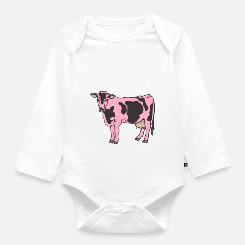 Vache vache laitière rose ferme - Body Bébé bio manches longues - blanc