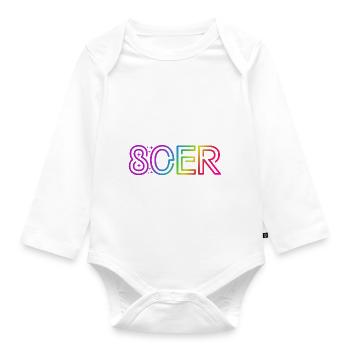 Ich bin ein 80er - bunter Regenbogen - Kostüm - Baby Bio-Langarm-Body - Weiß - Vorne