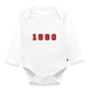 1990 Year Number - Organic Longsleeve Baby Bodysuit - white - Front
