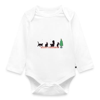 Meowy Christmas - Sweet Cat in Santa Hat - Organic Longsleeve Baby Bodysuit - white - Front