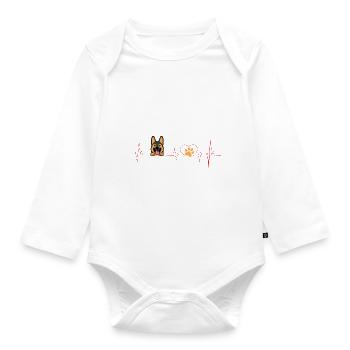 German Shepherd Heartbeat Funny - Organic Longsleeve Baby Bodysuit - white - Front