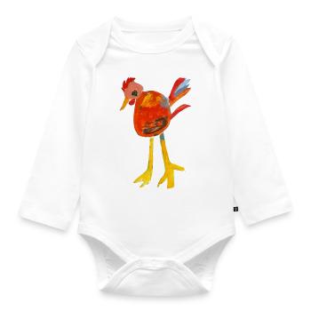 Cooler Hahn handgemaltes Design - Baby Bio-Langarm-Body - Weiß - Vorne