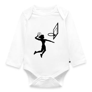 dunking basketball dunk woman female girl coo - Organic Longsleeve Baby Bodysuit - white - Front