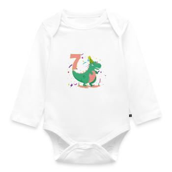 Raw I am 7 seven 7th birthday 2012 dinosaur - Organic Longsleeve Baby Bodysuit - white - Front