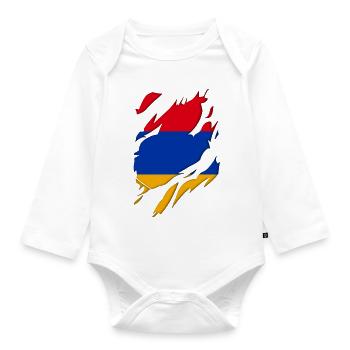 Armenia flag torn motif - Organic Longsleeve Baby Bodysuit - white - Front