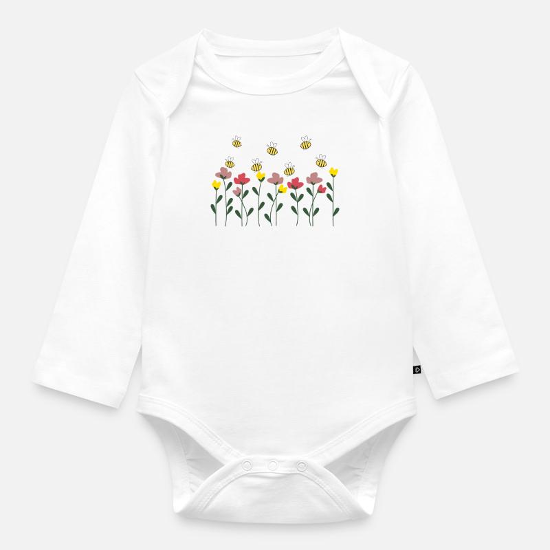 Blumenwiese - Baby Bio-Langarm-Body - Weiß