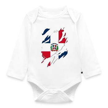 Dominican Republic flag torn motif - Organic Longsleeve Baby Bodysuit - white - Front