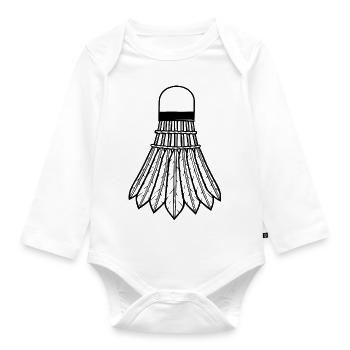 Badminton Racket Racketlon Federball - Baby Bio-Langarm-Body - Weiß - Vorne