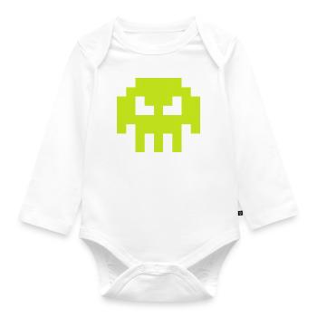 Alien Invader from Sapce (skull, plain) - Organic Longsleeve Baby Bodysuit - white - Front