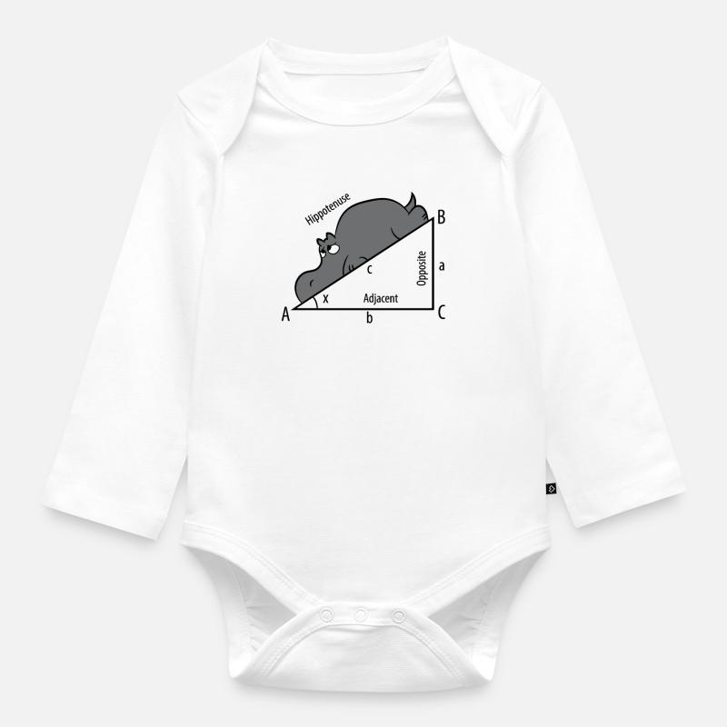 Mathe Pythagoras Hypothenuse Nilpferd Hippo - Baby Bio-Langarm-Body - Weiß