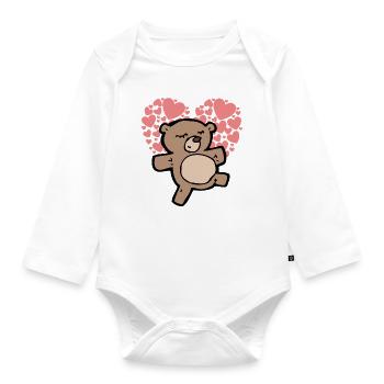 Cute little teddy bear with hearts - Organic Longsleeve Baby Bodysuit - white - Front