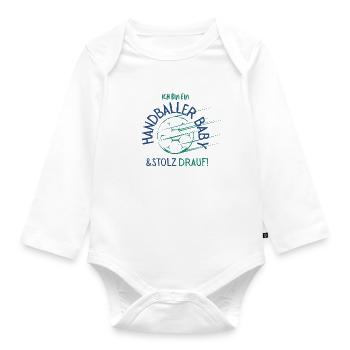 Ich bin ein Handballer Baby und stolz drauf Geburt - Baby Bio-Langarm-Body - Weiß - Vorne