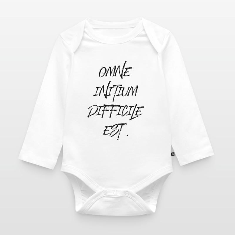 all beginning is difficult Latin quotation scripture Organic Longsleeve Baby Bodysuit