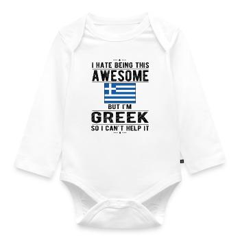 Greek Greece Flag Greek origin - Organic Longsleeve Baby Bodysuit - white - Front