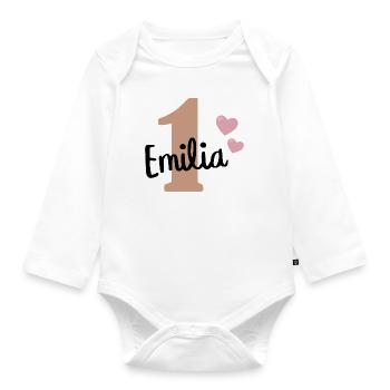 Emilia First Name 1 Year Baby 1st Birthday Gift - Organic Longsleeve Baby Bodysuit - white - Front