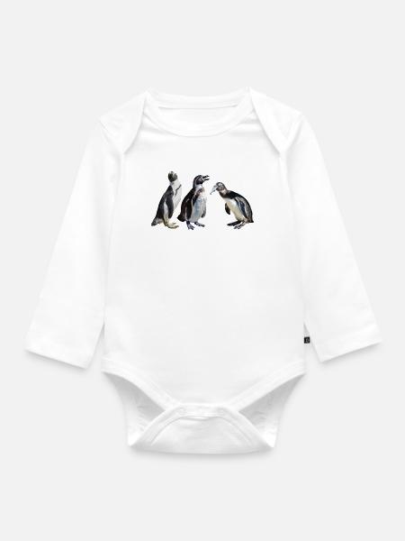 Brillenpinguin, Pinguin mit Fisch, Afrika Tiere - Baby Bio-Langarm-Body - Weiß