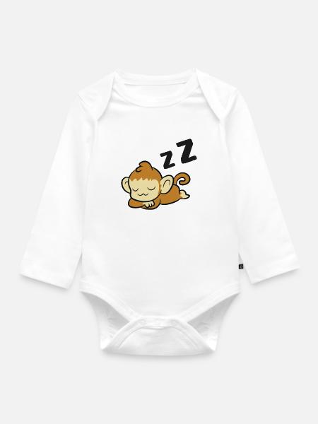 Schlafender Affe Affe Müder Affe - Baby Bio-Langarm-Body - Weiß