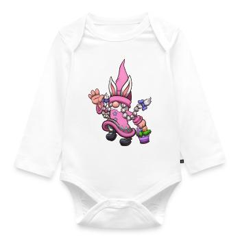 Gnome de Pâques sautillant femelle avec panier - Body Bébé bio manches longues - blanc - Devant