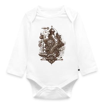 Steampunk technology steam engine with gears - Organic Longsleeve Baby Bodysuit - white - Front