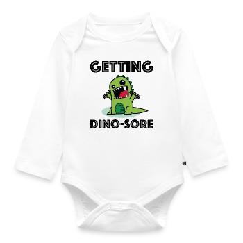 Funny dinosaur with dumbbells | funny pictures - Organic Longsleeve Baby Bodysuit - white - Front
