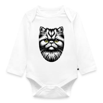 Katzengesicht - Baby Bio-Langarm-Body - Weiß - Vorne