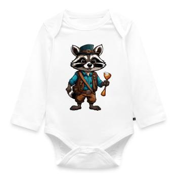 Lederhosen / Animal / Traditional costume / Tradition / Raccoon - Organic Longsleeve Baby Bodysuit - white - Front