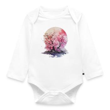 Fleurs de cerisier, fleurs de pêcher, Chine, Japon, Corée - Body Bébé bio manches longues - blanc - Devant