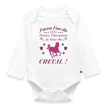 I don't give a damn about Prince Charming, I want a horse - Organic Longsleeve Baby Bodysuit - white - Front